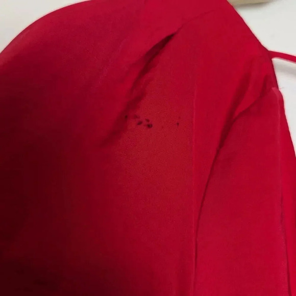 ✨Express Midi Dress Red Waist Defined Button Front Open Back Silky Holiday - Picture 7 of 14